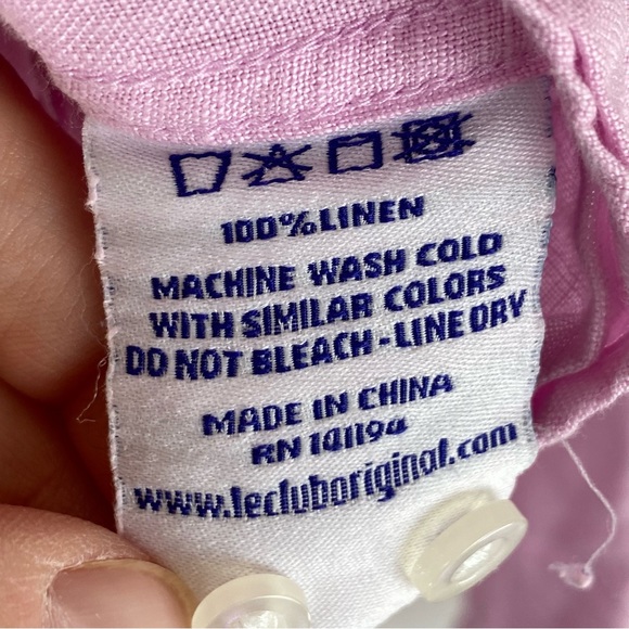 Le Club Mens 2XL Linen Pink Button Up Long Sleeve Shirt Beach Causal Blue - Picture 6 of 9